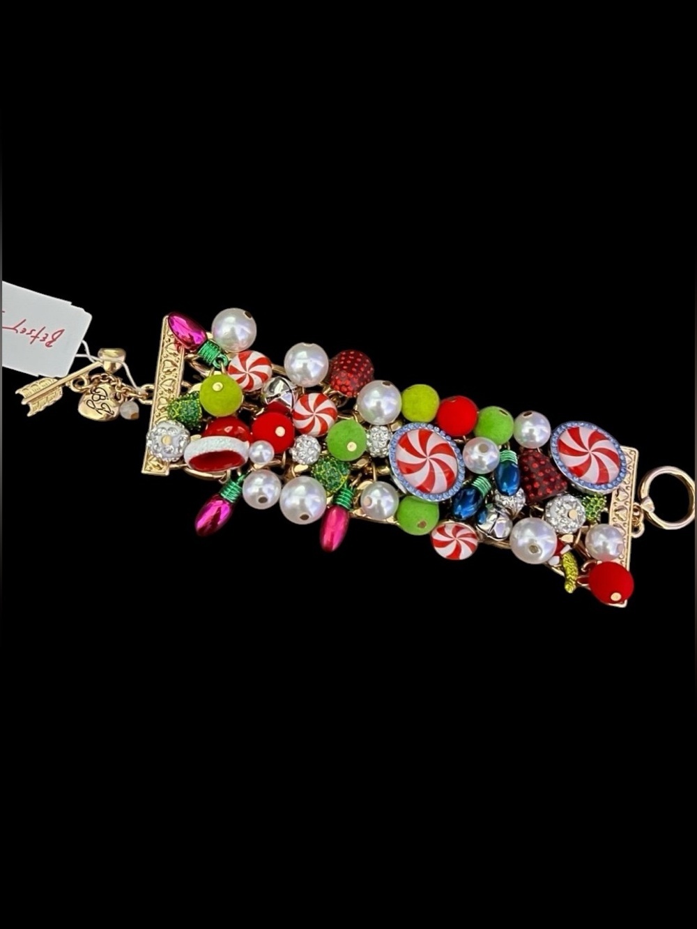 BETSEY JOHNSON Christmas Holiday Candy Lights & Pearls Statement Bracelet NWT